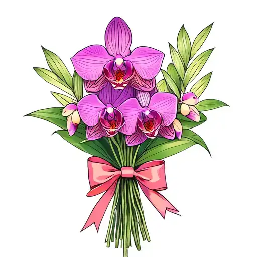 Mini Bouquet Of Orchids With A Ribbon Tied