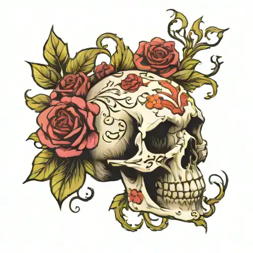 Skull And Flowers Growing
