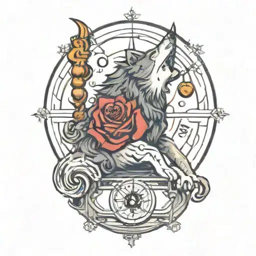 Libra Zodiac Sign And Wolf Howling At The Moon