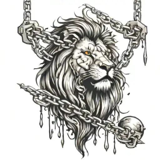 Lion With Blood Dripping And Chains Breaking