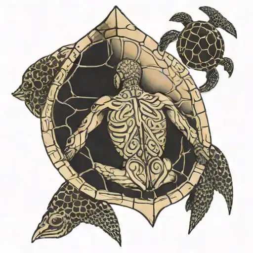 Vitruvian Man On Back Of Sea Turtle Shell