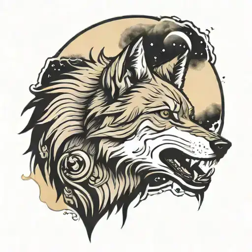 Wolf With Moon