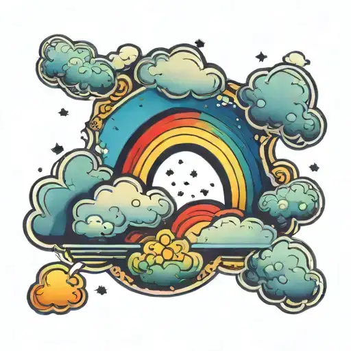 A Big Rainbow With Tiny Clouds Scattered Around It