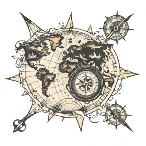 World Map With Compass Tattoo