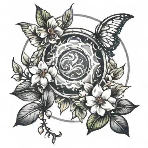 Full Moon And Jasmine Flower Surrounded