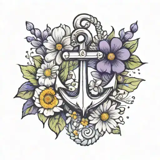 Anchor With Daisy And Violet Flower