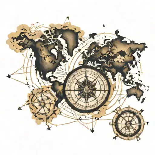 World Map With Compass Intertwined