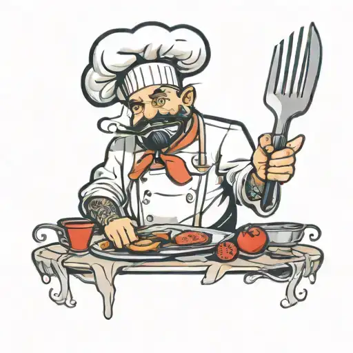 Chef With Knife And Fork And Chef Is Cartoon