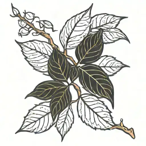 Tree Branch With 4 Leaves Simple Line Drawing