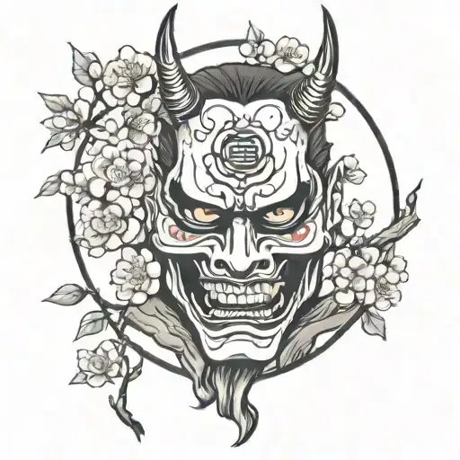 Hannya Mask Under A Cherry Blossom Tree