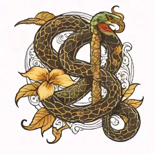 Letter D With Slight Flower And Snake Coiled Snake Wrapped
