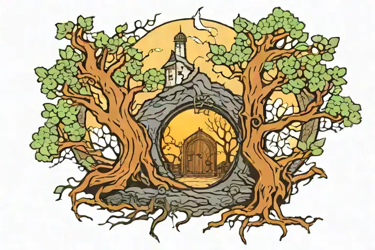 Lord Of The Rings Tree Of Gondor With A Hobbit Hole And The Light Of Elendiel