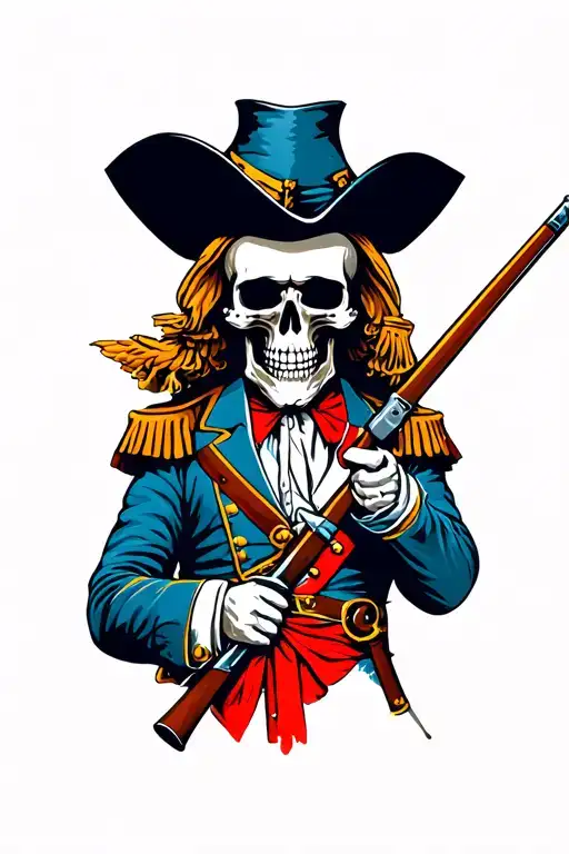 Minuteman Skull Face Holding Musket Wearing Colonial Uniform