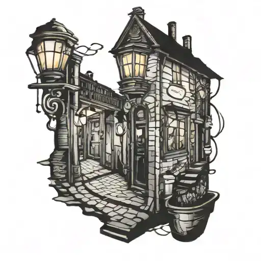 Dark Alley Lit By Lamplight