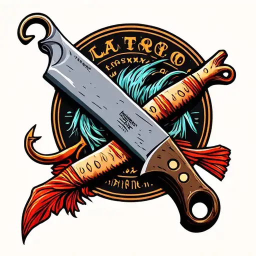 Butcher's Knife With A Fishing Hook Crossed