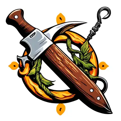 Butcher's Knife With A Fishing Circle Hook Intertwined