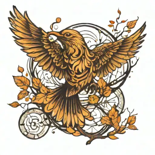 Bird In Flight Surrounded By Branches And Abstract Cybersigilism