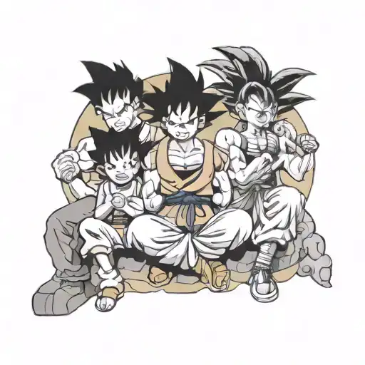 Son Goku With Friends Sitting
