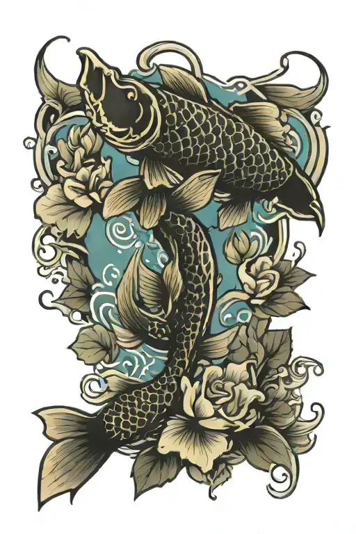 Dad Tattoo Memorial With Koi Fish Swimming