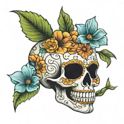 Sugar Skull And Daisy Flower