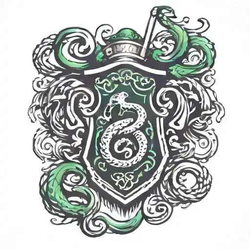 Slytherin House Crest With Dark Mark Through It