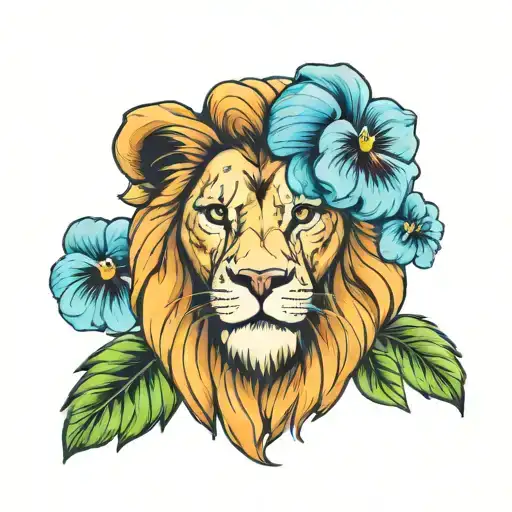 Lion Leo Pansies Colorful