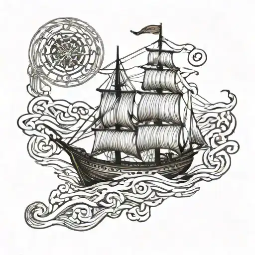 Celtic Ship Sailing Across A Map America