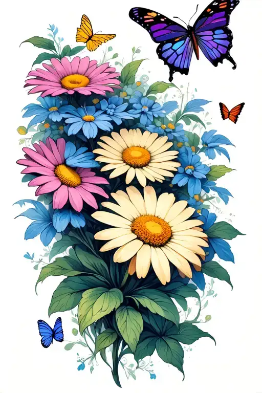 Daisy And Butterflies Fluttering