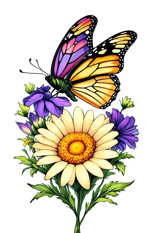 Daisy And Sweet Pea With Butterfly