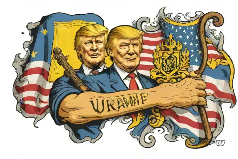 Donald Trump Against The Background Of The Flag Of Ukraine With A Rubber Dildo