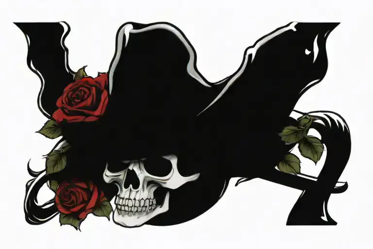 Skull With Cowboy Hat Roses Guns Crossed Together Representing