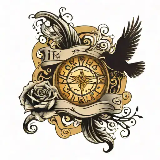 Names With Dates On Scroll With Sun Rays And Dove Flying