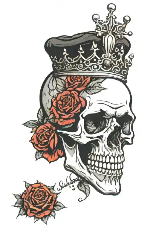 Skull With Red Roses With Queen Crown
