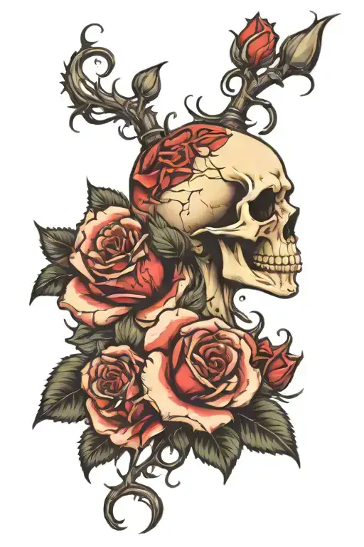 Profile Skull With Roses