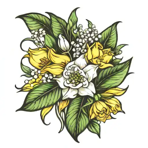 Rose And Lily Of The Valley And Daffodil And Violet Flower Bouquet