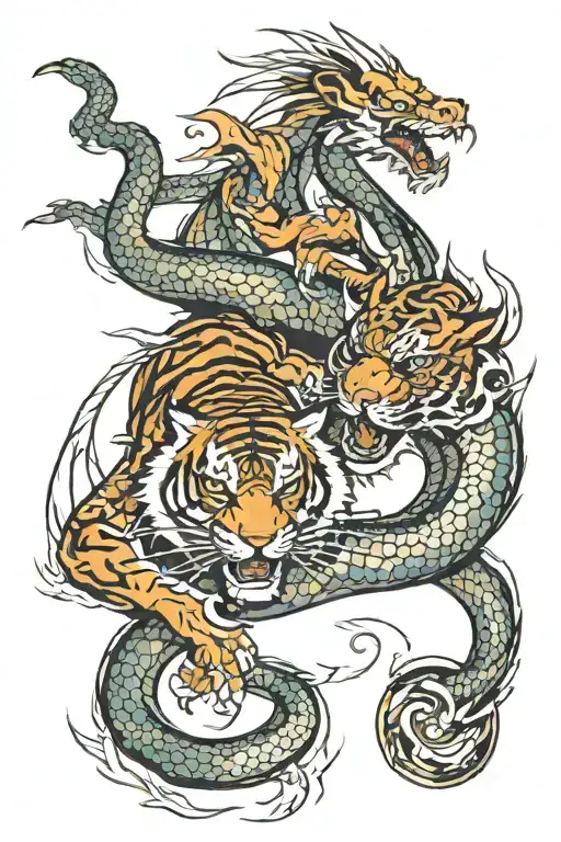 Tiger Fighting Dragon Ying Yang