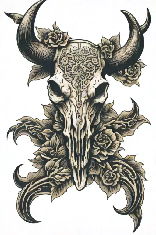 Tooled Leather And A Bull Skull