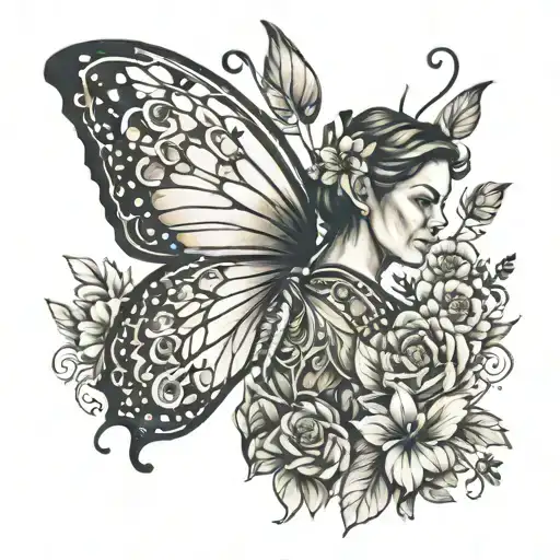 Butterfly Wings And Mom Carrying Her Child