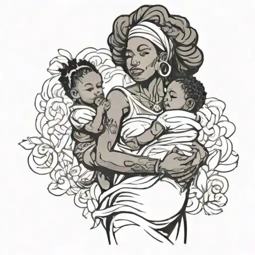 Black Women Carrying Her Baby Girl Standing