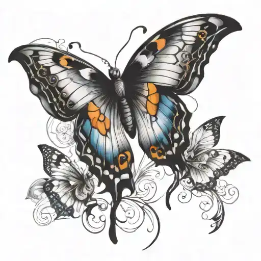 Butterflies On The Back Right Shoulder- Not Completley Black And White But Also Not Too Colorful