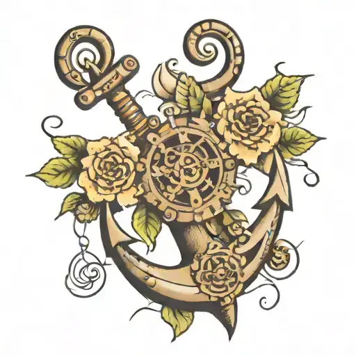 Mechanical Anchor With Flowers Surrounding