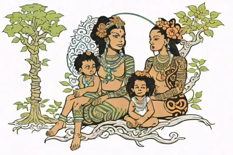 Family Tree Two Girls Sitting Asia And Cali Aztec Nubian Queen