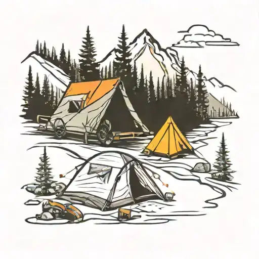 Snowboard Off-road Camping Scene With A Tent