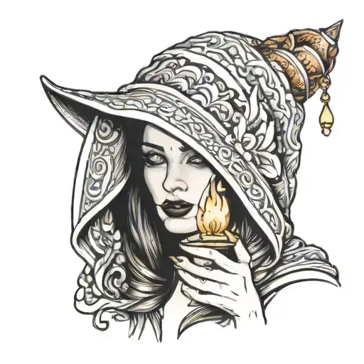 Woman Holding A Candle Lighting Up Her Face With A Hood On