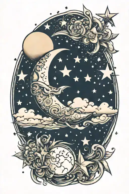 Moon Surrounded By Stars