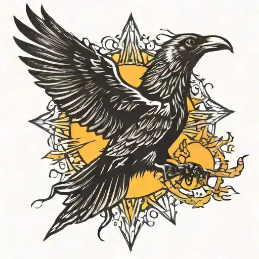 Black Crow Flying Towards The Sun