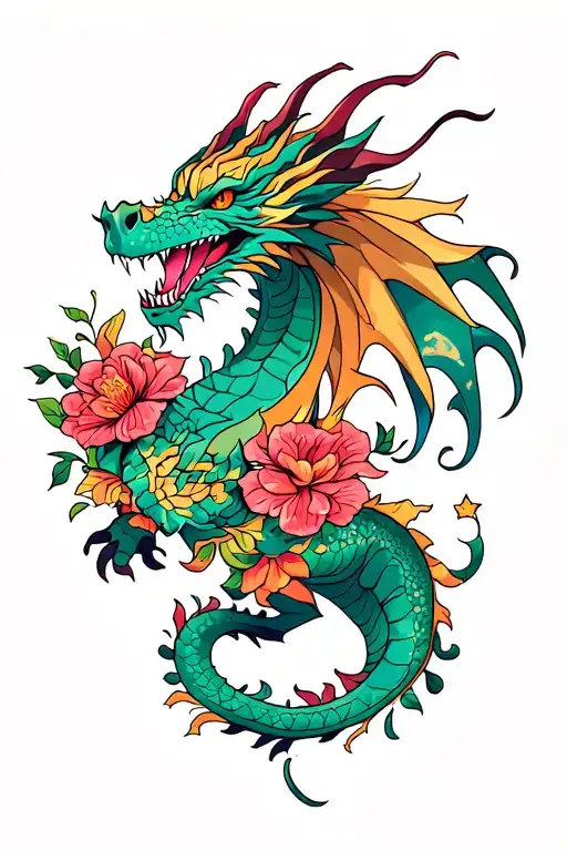 Dragon With Flowers