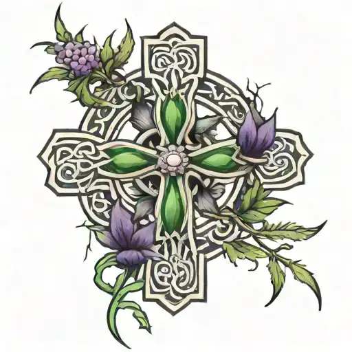 Celtic Cross And Thistle Intertwined
