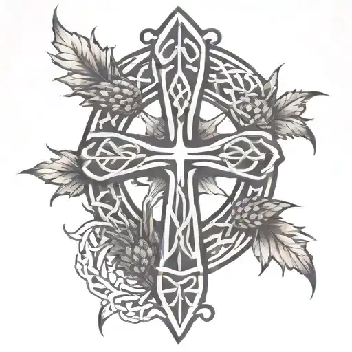 Celtic Cross And Thistle Intertwined