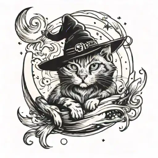 Cat On A Moon In A Witch Hat